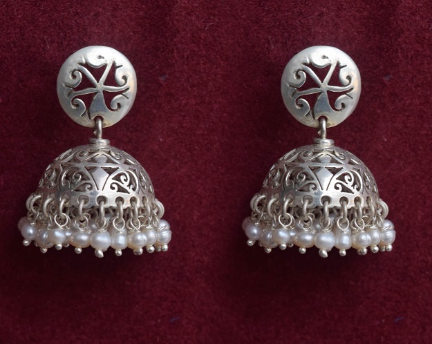 Silver Sultry carved Jhumka